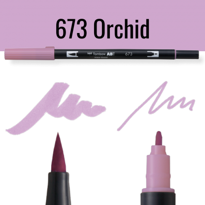 Tombow ABT pen in kleur 673 Orchid met voorbeelden van schrijfstijl