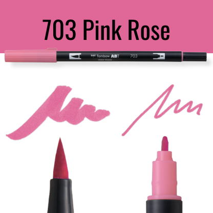 Tombow ABT pen in kleur 703 Pink Rose met voorbeelden van schrijfstijl