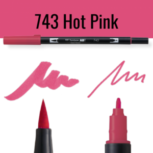 Tombow ABT pen in kleur Hot Pink met voorbeelden van schrijfstijl