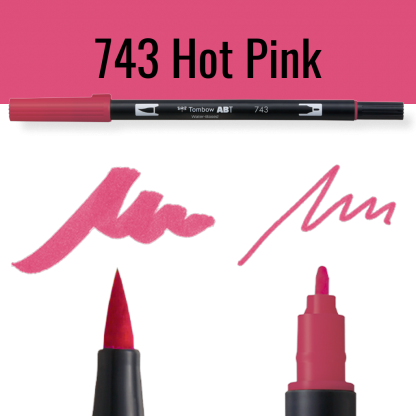 Tombow ABT pen in kleur Hot Pink met voorbeelden van schrijfstijl
