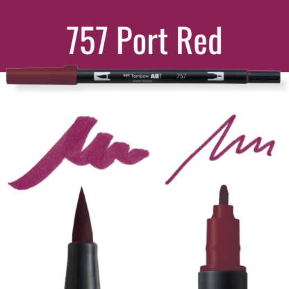 Tombow ABT dual brush pen in Port Red met kleurvoorbeelden