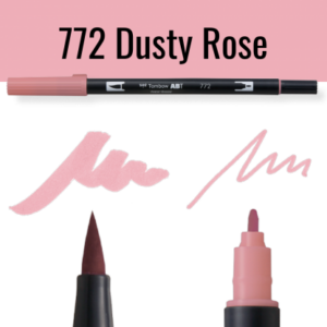 Tombow ABT dual brush pen in kleur 772 Dusty Rose met voorbeelden van schrijfstijl