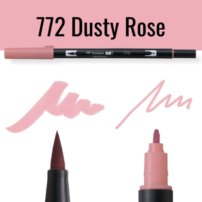 Tombow ABT dual brush pen in kleur 772 Dusty Rose met voorbeelden van schrijfstijl
