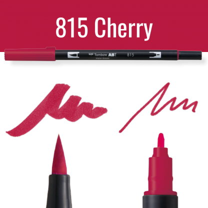 Tombow ABT pen in kleur 815 Cherry met schetsen op zwarte achtergrond