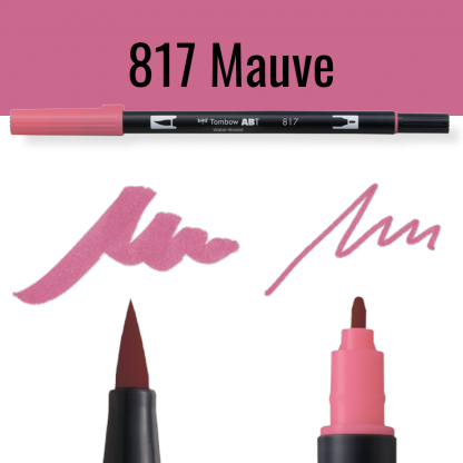 Tombow ABT pen in mauve kleur met voorbeelden van schrijfstijl