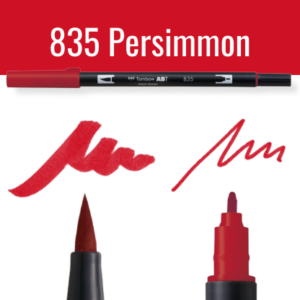 Tombow ABT pen model 835 Persimmon met rode kleur en schrijfvoorbeelden