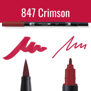 Tombow ABT pen in kleur 847 Crimson met voorbeelden van schrijfstijl