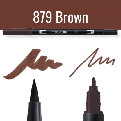 Tombow ABT pen in bruine kleur met voorbeelden van schrijfstijl