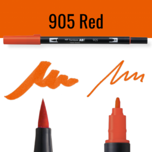 Tombow ABT dual brush pen in rood met kleurvoorbeelden op zwart