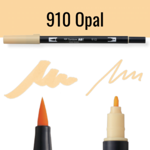 Tombow ABT pen in kleur 910 Opal met schrijfvoorbeelden op zwarte achtergrond