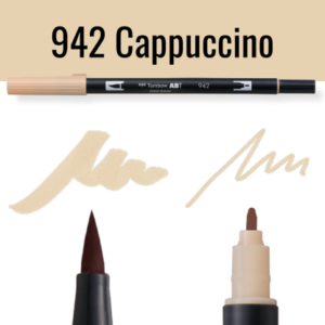 Tombow ABT Dual Brush pen in kleur 942 Cappuccino met voorbeelden van schrijfstijl