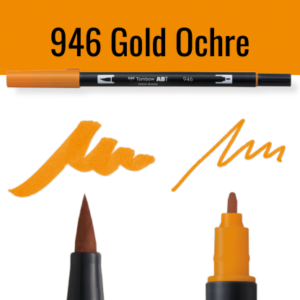 Tombow ABT Dual Brush pen kleur 946 Gold Ochre met schrijfvoorbeelden