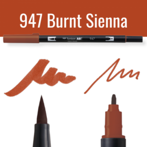 Tombow ABT pen in kleur 947 Burnt Sienna met schrijfvoorbeelden