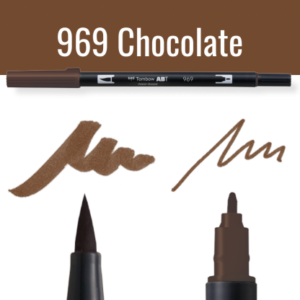 Tombow ABT pen in kleur 969 Chocolate met voorbeelden van schrijfstijl
