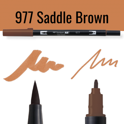 Tombow ABT pen in kleur 977 Saddle Brown met schrijfvoorbeelden