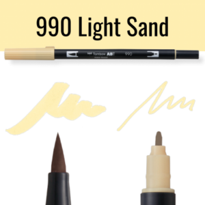 Tombow ABT Dual Brush pen in kleur 990 Light Sand met voorbeelden van schrijfstijl