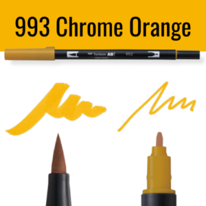 Tombow ABT pen in Chrome Orange met voorbeelden van schrijfstijl