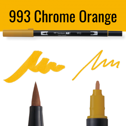 Tombow ABT pen in Chrome Orange met voorbeelden van schrijfstijl