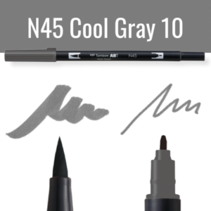 Tombow ABT Dual Brush pen N45 Cool Gray 10 op zwarte achtergrond