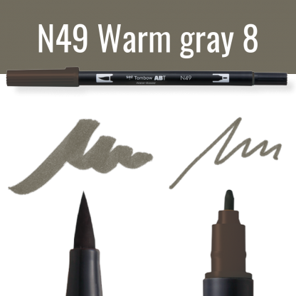 Tombow ABT dual brush pen N49 Warm gray 8 met kleurvoorbeelden