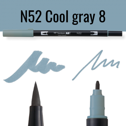 Tombow ABT pen N52 Cool gray 8 met schetsen en puntjes