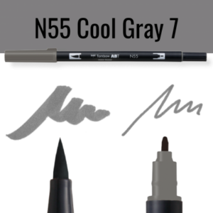 Tombow ABT dual brush pen N55 Cool Gray 7 op zwarte achtergrond