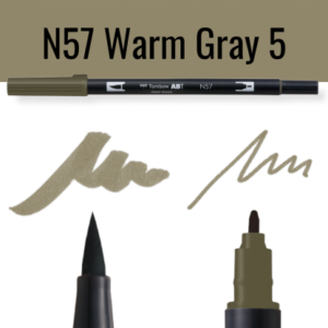 Tombow ABT Dual Brush Pen N57 Warm Gray 5 met voorbeelden van schrijfstijl