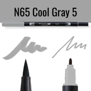 Tombow ABT pen in Cool Gray 5 met schrijfvoorbeelden op zwart