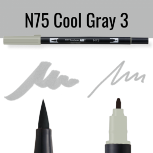 Tombow ABT dual brush pen N75 Cool Gray 3 op zwarte achtergrond