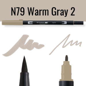 Tombow ABT dual brush pen N79 Warm Gray 2 met voorbeelden van schrijfstijl