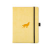 3584A2E2-CA26-4A5D-8AD6-AFCE64108EFF Gele notitieboek met wolfmotief en zwarte elastiek
