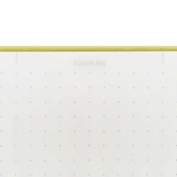 Pagina van een notitieboek met dot-grid en "Future log" tekst