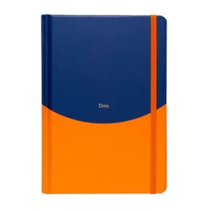 Blauw-oranje notitieboek met gebogen ontwerp en elastiek