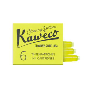 Gele Kaweco inktcartridges in verpakking met drie cartridges zichtbaar