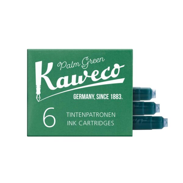 Groene doos met zes Kaweco inktcartridges in palmgroen