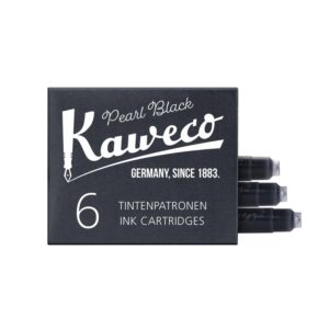 Zwarte verpakking van Kaweco Pearl Black inktcartridges met drie cartridges