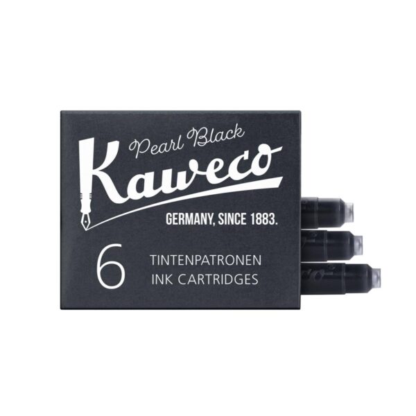 Zwarte verpakking van Kaweco Pearl Black inktcartridges met drie cartridges