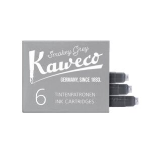 Grijze doos met zes Kaweco inktcartridges en grijze patronen eruit