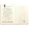 Open notitieboek met handlettering en lijnpatroon op witte achtergrond