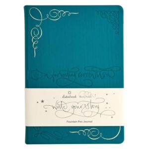 Blauw notitieboek met goudkleurige en zwarte ornamenten en band
