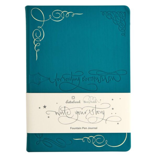 Blauw notitieboek met goudkleurige en zwarte ornamenten en band