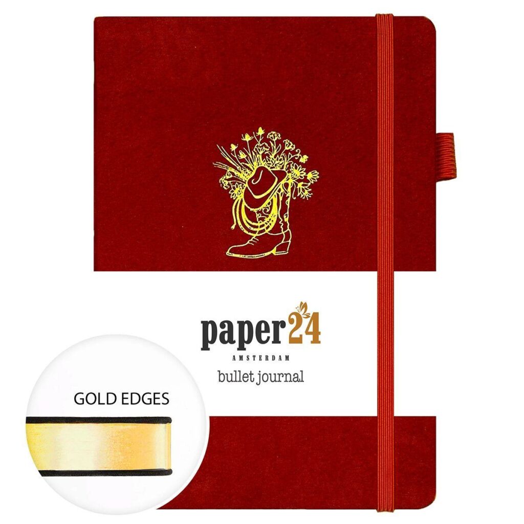 Rood notitieboek met gouden bloemenprint en elastiekband