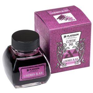 Flesje en doos met Lavender Black inkt van Platinum