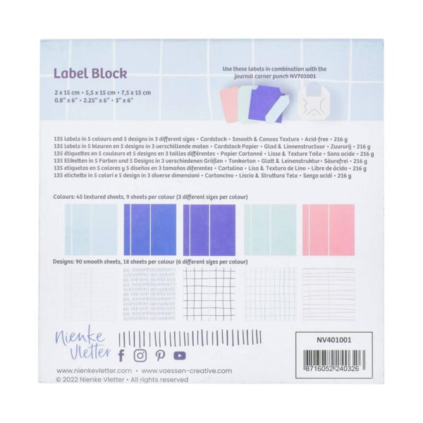 Verpakking van een labelblok met kleuren en ontwerpen