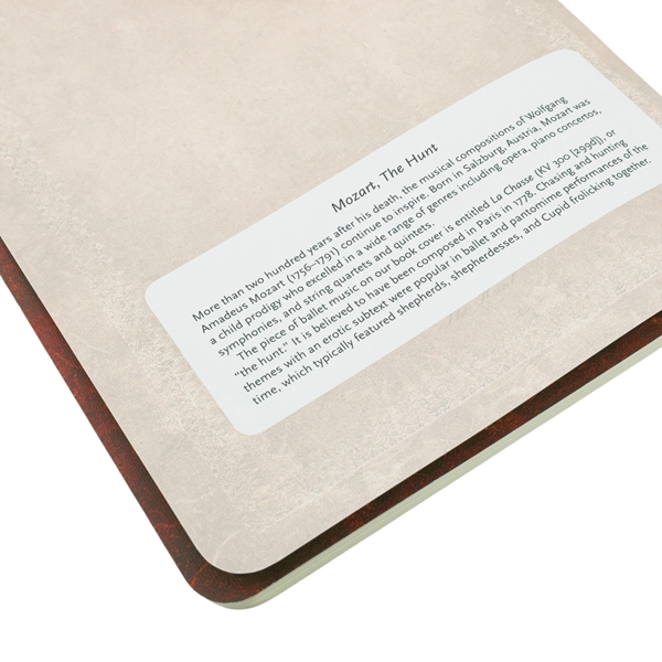 9780349714653 Mozart, The Hunt - Dot Grid - A5 - Interior 1 Inhoudsblad van een notitieboek met tekst over Mozart en The Hunt