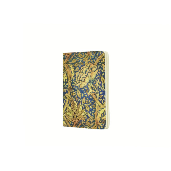 Notitieboek met blauw-gouden bloemenpatroon op witte achtergrond