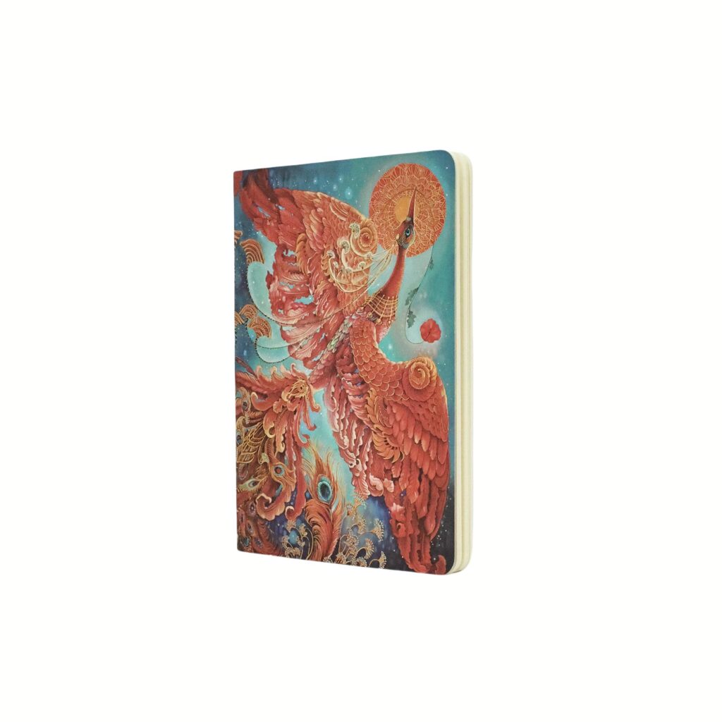 Notitieboek met een kleurrijke vogelillustratie op de voorkant