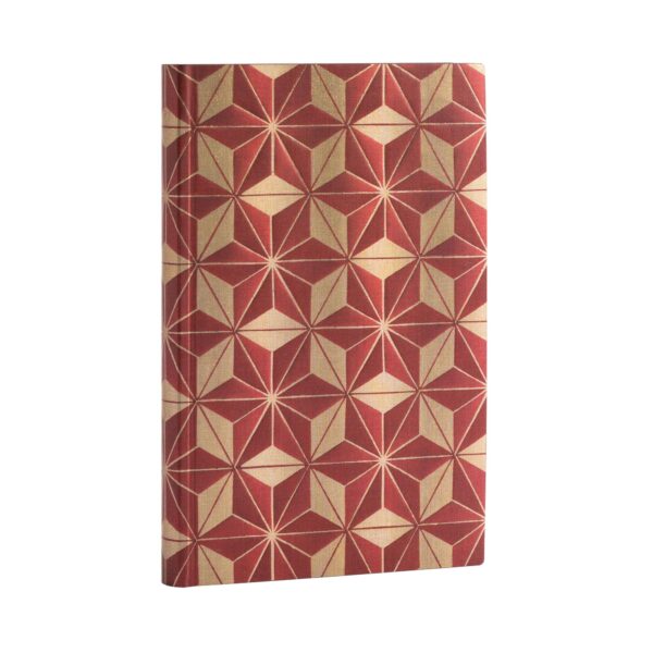 Notitieboek met rood-goud geometrisch patroon op de kaft