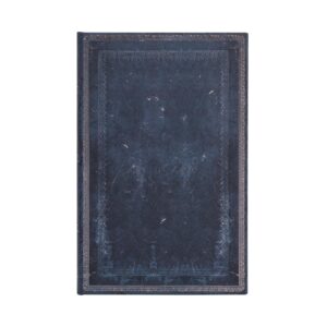 Donkerblauw notitieboek met goudkleurige randen en slijtagepatroon