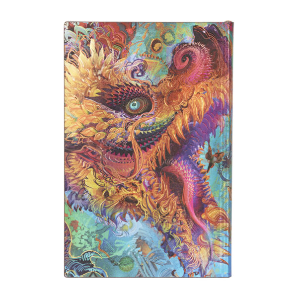 Notitieboek met kleurrijke draakillustratie op de cover